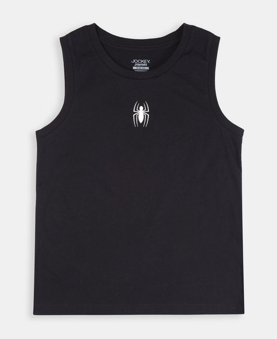 Boy's Super Combed Cotton Graphic Print Tank Top - Black