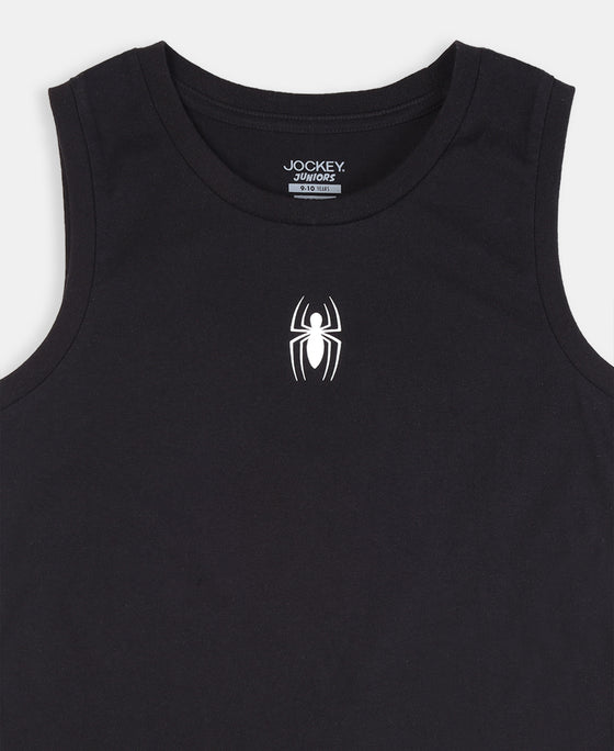 Boy's Super Combed Cotton Graphic Print Tank Top - Black