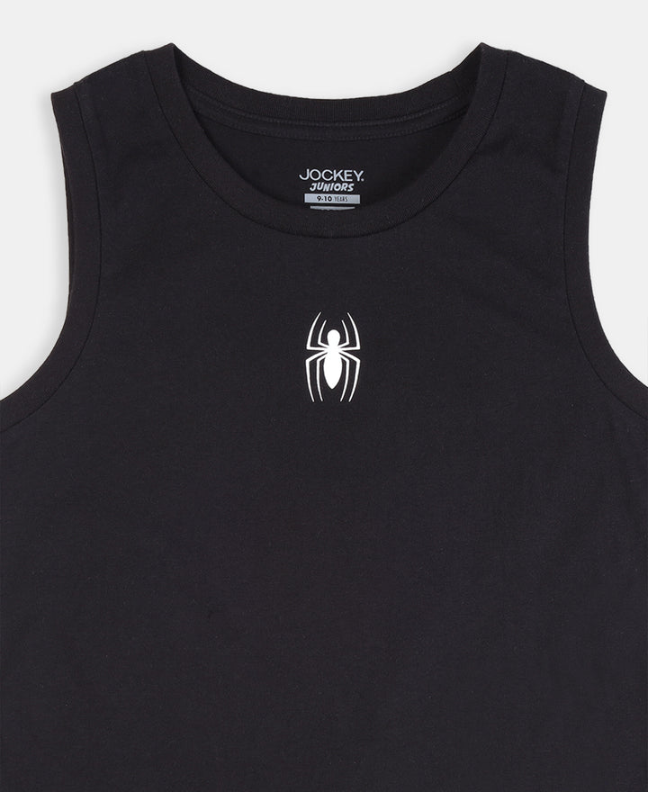 Boy's Super Combed Cotton Graphic Print Tank Top - Black