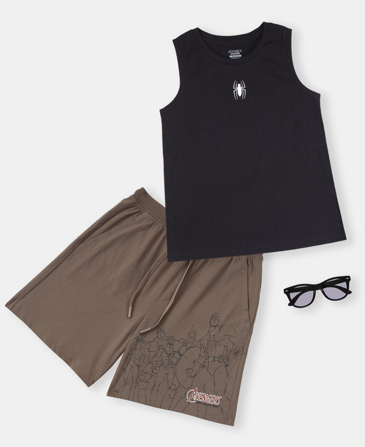 Boy's Super Combed Cotton Graphic Print Tank Top - Black