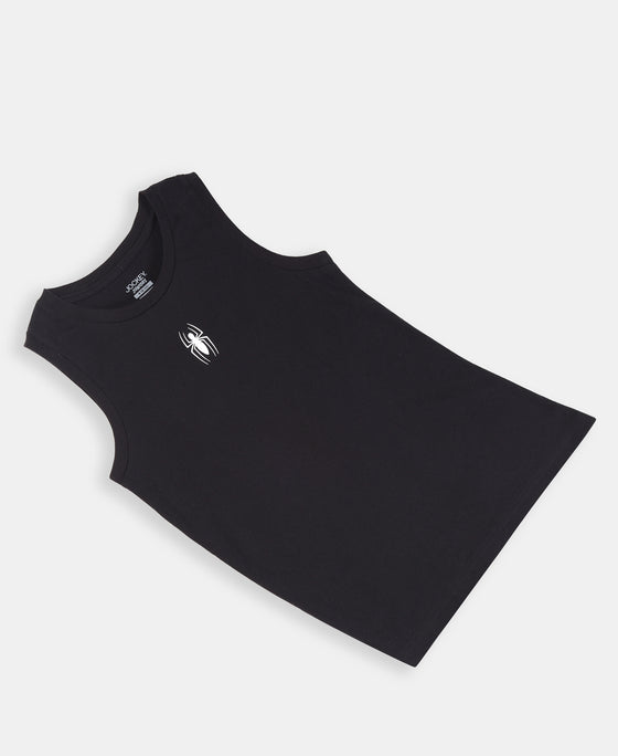 Boy's Super Combed Cotton Graphic Print Tank Top - Black