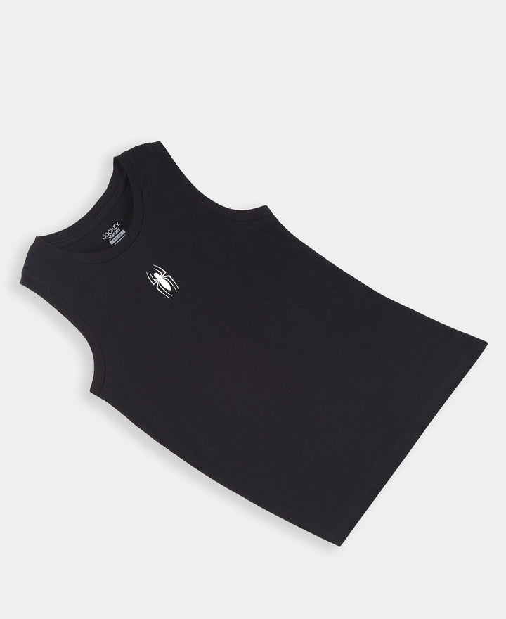 Boy's Super Combed Cotton Graphic Print Tank Top - Black