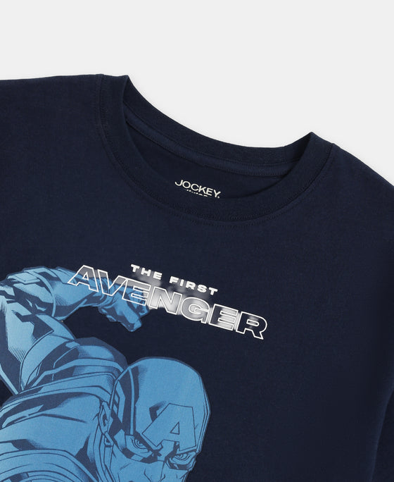 Marvel Avengers Super Combed Cotton Graphic Printed Half Sleeve T-Shirt - Navy