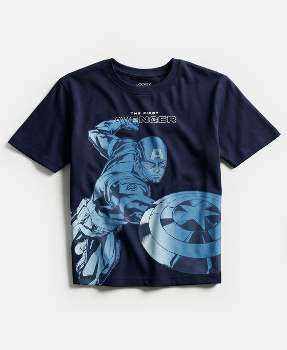 Marvel Avengers Super Combed Cotton Graphic Printed Half Sleeve T-Shirt - Navy