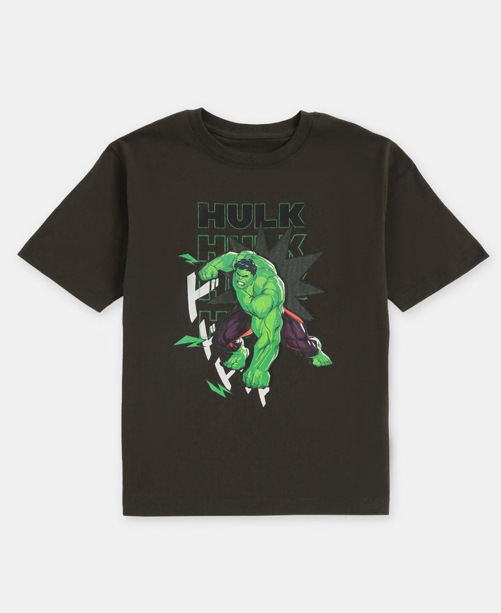 Marvel Avengers Super Combed Cotton Graphic Printed Half Sleeve T-Shirt - Deep Olive