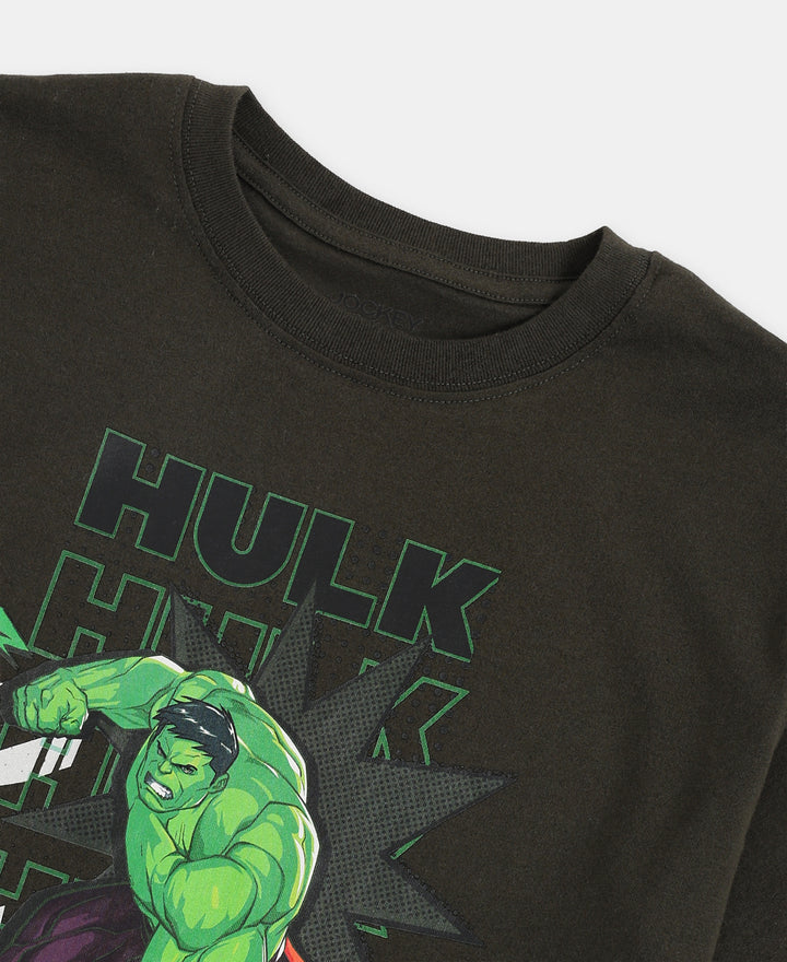 Marvel Avengers Super Combed Cotton Graphic Printed Half Sleeve T-Shirt - Deep Olive
