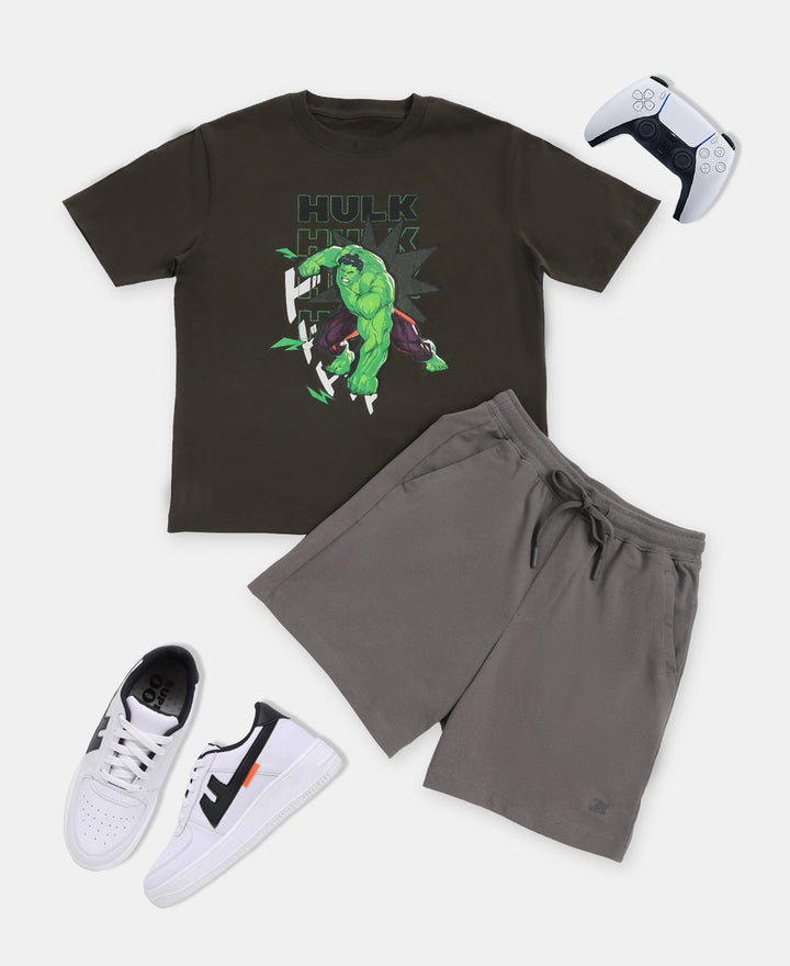 Marvel Avengers Super Combed Cotton Graphic Printed Half Sleeve T-Shirt - Deep Olive