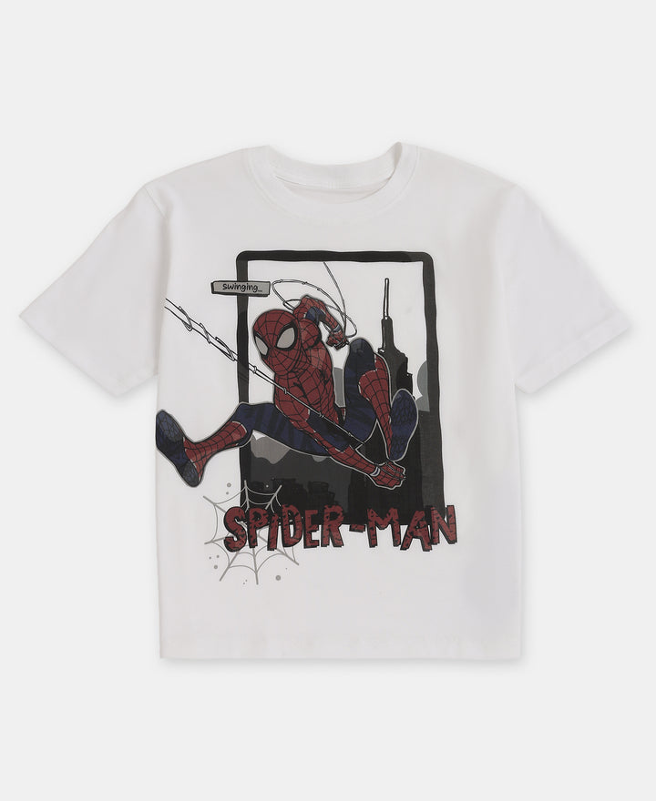 Marvel Avengers Super Combed Cotton Graphic Printed Half Sleeve T-Shirt - White
