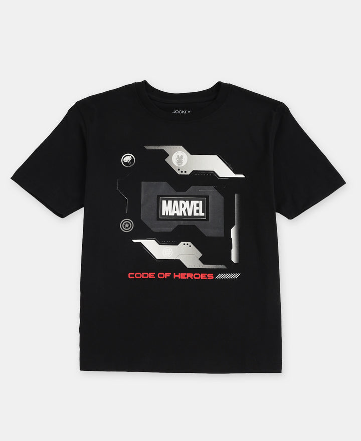 Marvel Avengers Super Combed Cotton Graphic Printed Half Sleeve T-Shirt - Black