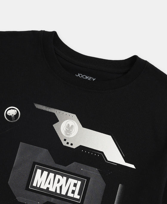 Marvel Avengers Super Combed Cotton Graphic Printed Half Sleeve T-Shirt - Black