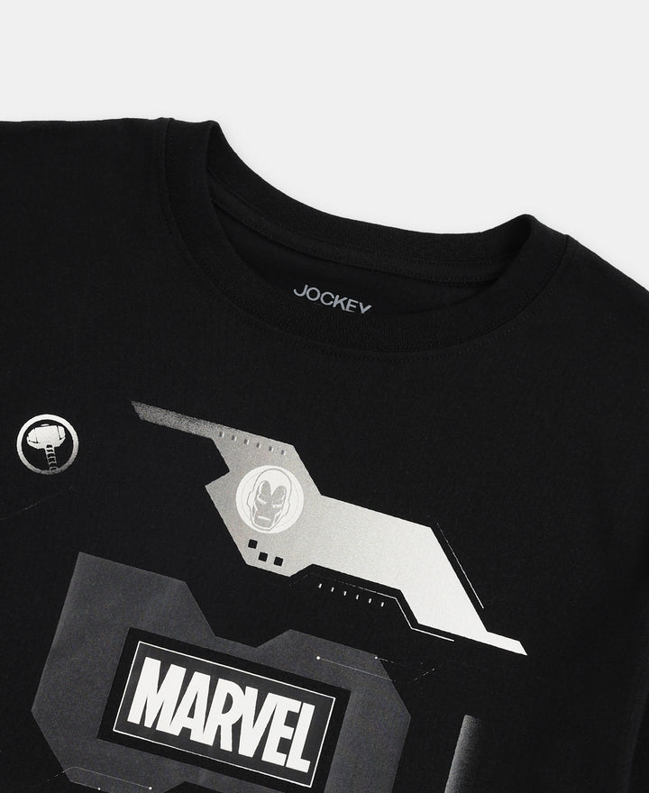 Marvel Avengers Super Combed Cotton Graphic Printed Half Sleeve T-Shirt - Black