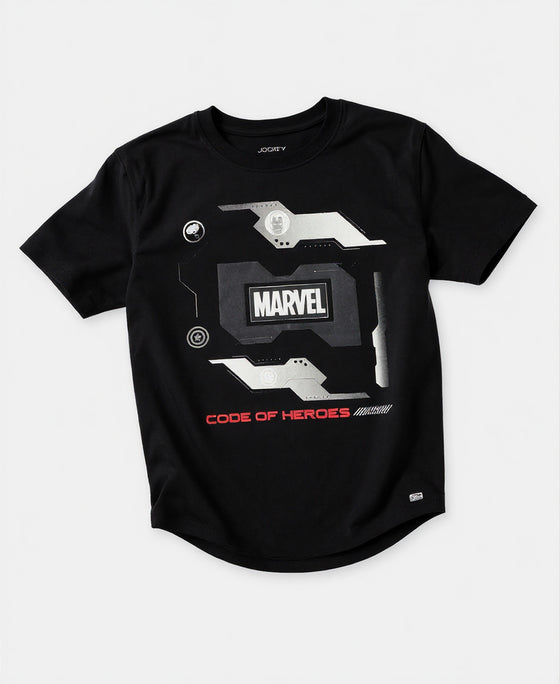 Marvel Avengers Super Combed Cotton Graphic Printed Half Sleeve T-Shirt - Black