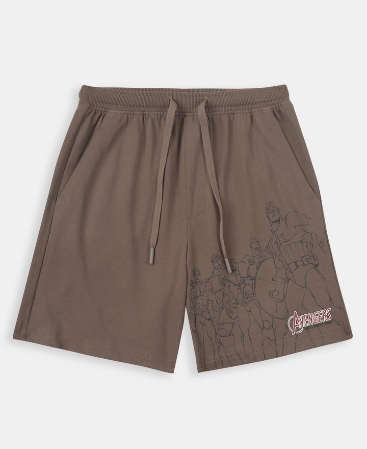 Marvel Avengers Boy's Super Combed Cotton Rich Graphic Printed Shorts - Dark Khaki