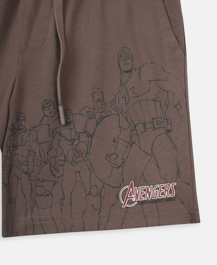 Marvel Avengers Boy's Super Combed Cotton Rich Graphic Printed Shorts - Dark Khaki