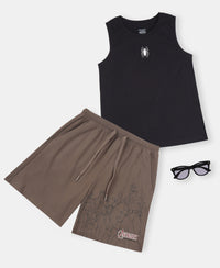 Marvel Avengers Boy's Super Combed Cotton Rich Graphic Printed Shorts - Dark Khaki