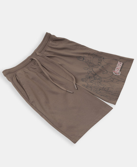 Marvel Avengers Boy's Super Combed Cotton Rich Graphic Printed Shorts - Dark Khaki