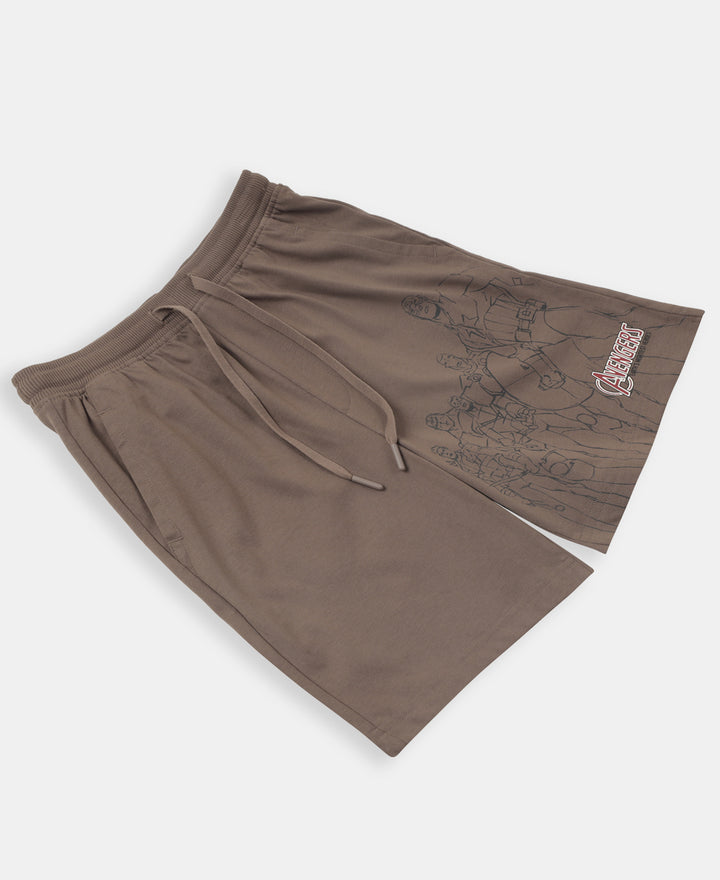 Marvel Avengers Boy's Super Combed Cotton Rich Graphic Printed Shorts - Dark Khaki