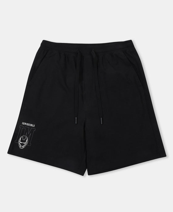Marvel Avengers Boy's Super Combed Cotton Rich Graphic Printed Shorts - Black
