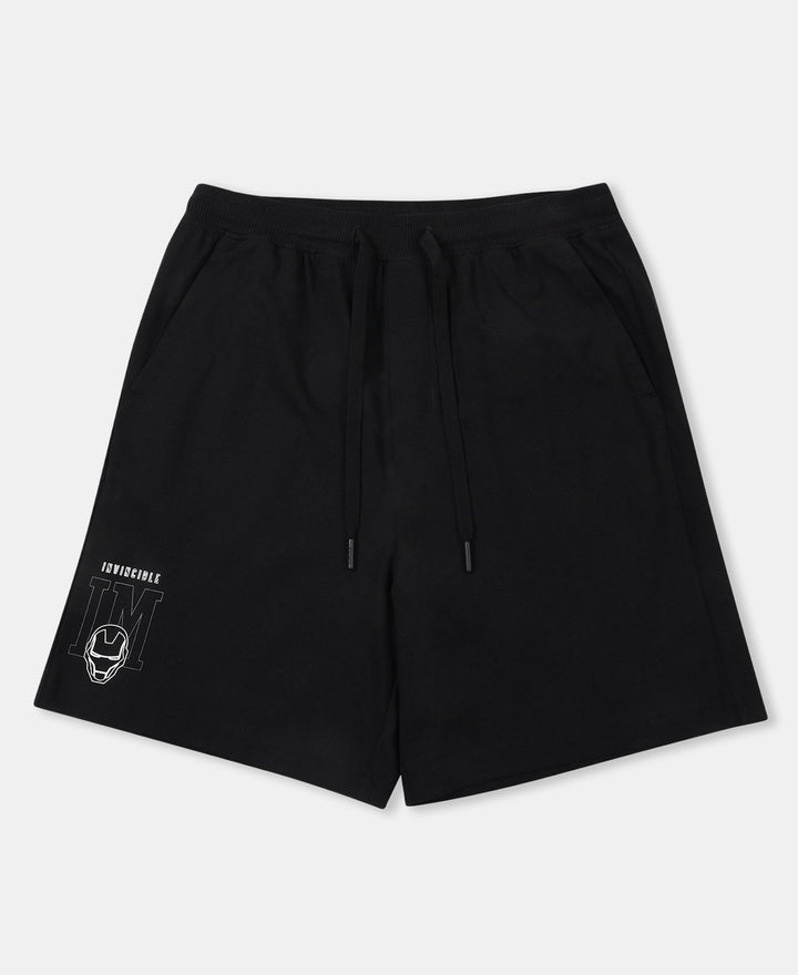 Marvel Avengers Boy's Super Combed Cotton Rich Graphic Printed Shorts - Black