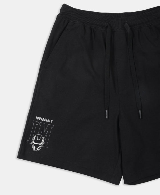 Marvel Avengers Boy's Super Combed Cotton Rich Graphic Printed Shorts - Black