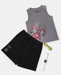Marvel Avengers Boy's Super Combed Cotton Rich Graphic Printed Shorts - Black