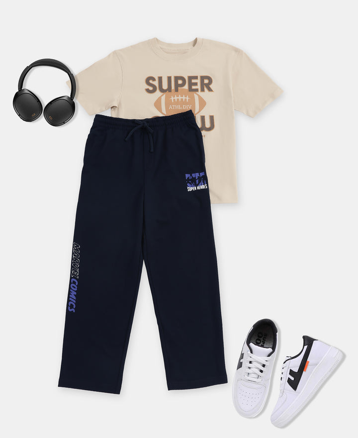 Marvel Avengers Boy's Super Combed Cotton Rich Graphic Printed Trackpants - Navy