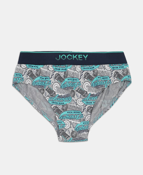 Marvel Avengers Super Combed Cotton Elastane Stretch Printed Brief with Ultrasoft Waistband - Monument & Black (Pack of 2)