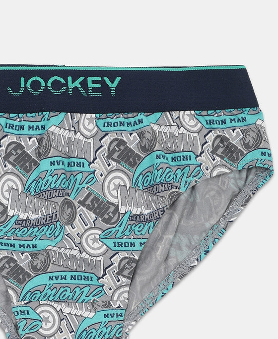 Marvel Avengers Super Combed Cotton Elastane Stretch Printed Brief with Ultrasoft Waistband - Monument & Black (Pack of 2)