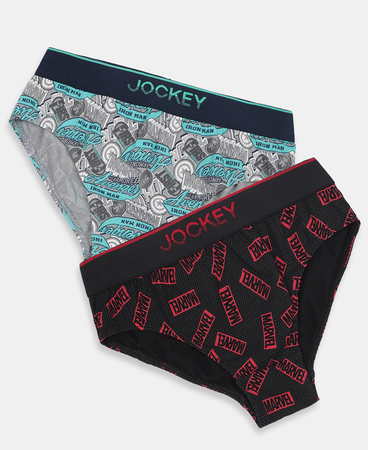 Marvel Avengers Super Combed Cotton Elastane Stretch Printed Brief with Ultrasoft Waistband - Monument & Black (Pack of 2)