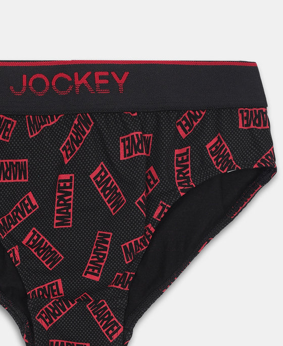 Marvel Avengers Super Combed Cotton Elastane Stretch Printed Brief with Ultrasoft Waistband - Monument & Black (Pack of 2)