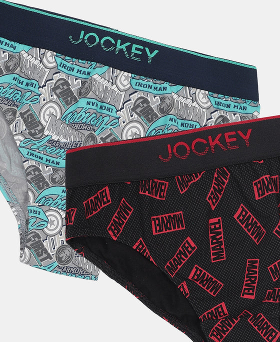 Marvel Avengers Super Combed Cotton Elastane Stretch Printed Brief with Ultrasoft Waistband - Monument & Black (Pack of 2)