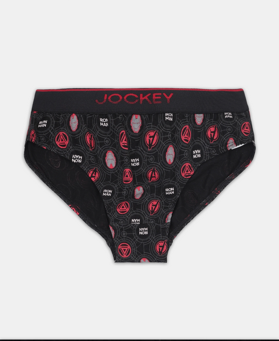 Marvel Avengers Ironman Super Combed Cotton Elastane Stretch Printed Brief with Ultrasoft Waistband - Black & Chilli Pepper (Pack of 2)