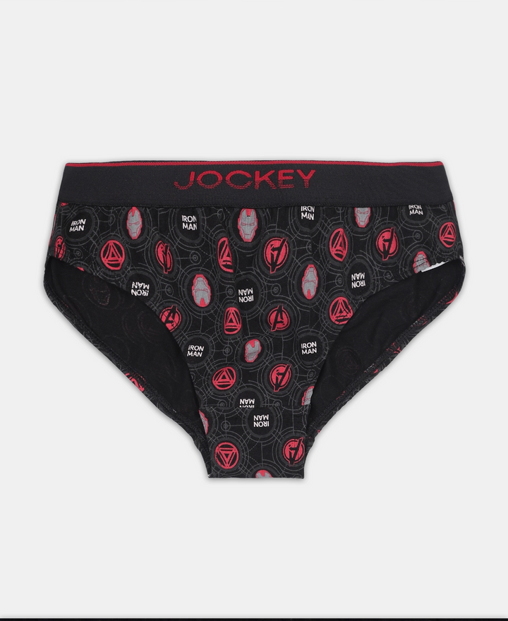 Marvel Avengers Ironman Super Combed Cotton Elastane Stretch Printed Brief with Ultrasoft Waistband - Black & Chilli Pepper (Pack of 2)
