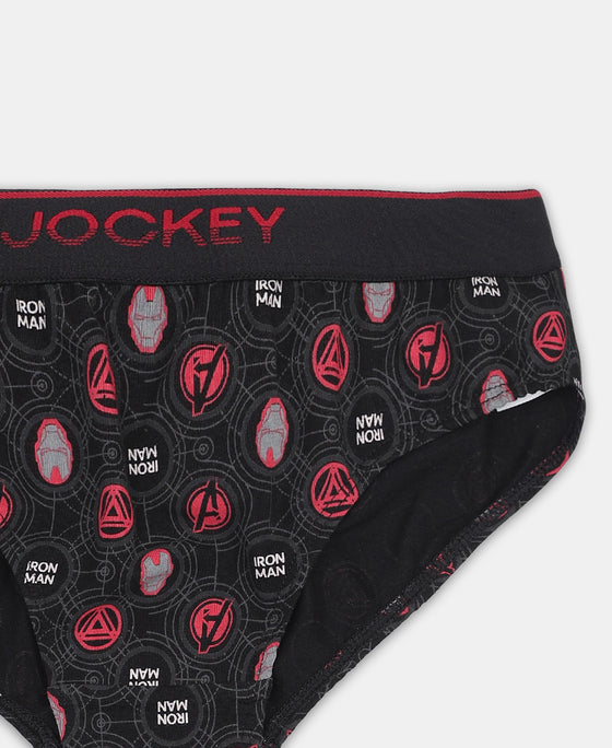 Marvel Avengers Ironman Super Combed Cotton Elastane Stretch Printed Brief with Ultrasoft Waistband - Black & Chilli Pepper (Pack of 2)