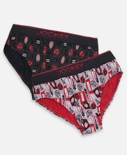 Marvel Avengers Ironman Super Combed Cotton Elastane Stretch Printed Brief with Ultrasoft Waistband - Black & Chilli Pepper (Pack of 2)