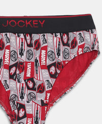 Marvel Avengers Ironman Super Combed Cotton Elastane Stretch Printed Brief with Ultrasoft Waistband - Black & Chilli Pepper (Pack of 2)
