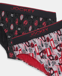 Marvel Avengers Ironman Super Combed Cotton Elastane Stretch Printed Brief with Ultrasoft Waistband - Black & Chilli Pepper (Pack of 2)