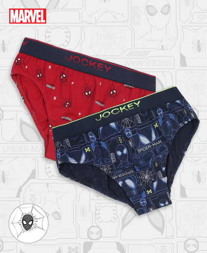 Marvel Spiderman Super Combed Cotton Elastane Stretch Printed Brief with Ultrasoft Waistband - Navy & Chilli Pepper (Pack of 2)