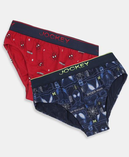 Marvel Spiderman Super Combed Cotton Elastane Stretch Printed Brief with Ultrasoft Waistband - Navy & Chilli Pepper (Pack of 2)