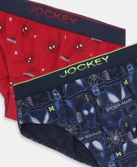 Marvel Spiderman Super Combed Cotton Elastane Stretch Printed Brief with Ultrasoft Waistband - Navy & Chilli Pepper (Pack of 2)