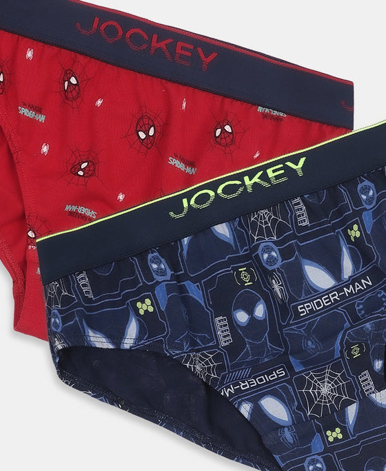 Marvel Spiderman Super Combed Cotton Elastane Stretch Printed Brief with Ultrasoft Waistband - Navy & Chilli Pepper (Pack of 2)
