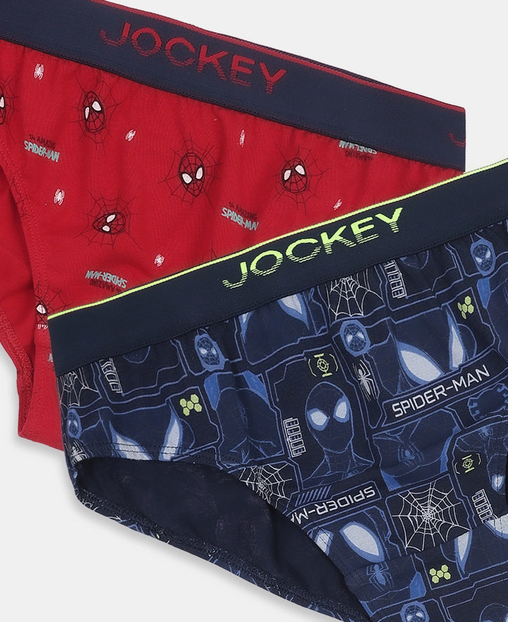 Marvel Spiderman Super Combed Cotton Elastane Stretch Printed Brief with Ultrasoft Waistband - Navy & Chilli Pepper (Pack of 2)