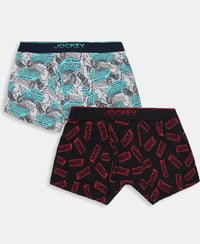 Marvel Avengers Super Combed Cotton Elastane Stretch Printed Trunk with Ultrasoft Waistband - Monument & Black (Pack of 2)