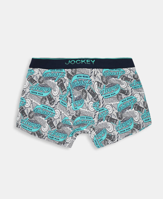 Marvel Avengers Super Combed Cotton Elastane Stretch Printed Trunk with Ultrasoft Waistband - Monument & Black (Pack of 2)