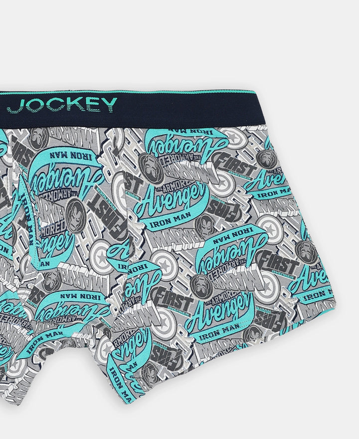 Marvel Avengers Super Combed Cotton Elastane Stretch Printed Trunk with Ultrasoft Waistband - Monument & Black (Pack of 2)