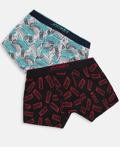 Marvel Avengers Super Combed Cotton Elastane Stretch Printed Trunk with Ultrasoft Waistband - Monument & Black (Pack of 2)