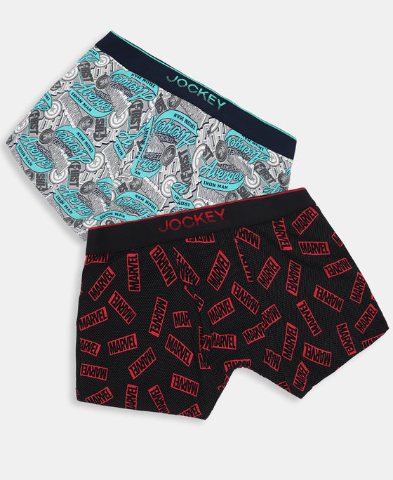 Marvel Avengers Super Combed Cotton Elastane Stretch Printed Trunk with Ultrasoft Waistband - Monument & Black (Pack of 2)