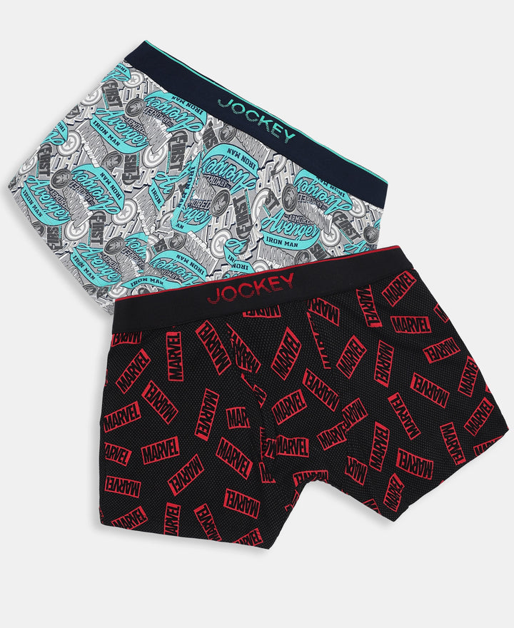 Marvel Avengers Super Combed Cotton Elastane Stretch Printed Trunk with Ultrasoft Waistband - Monument & Black (Pack of 2)