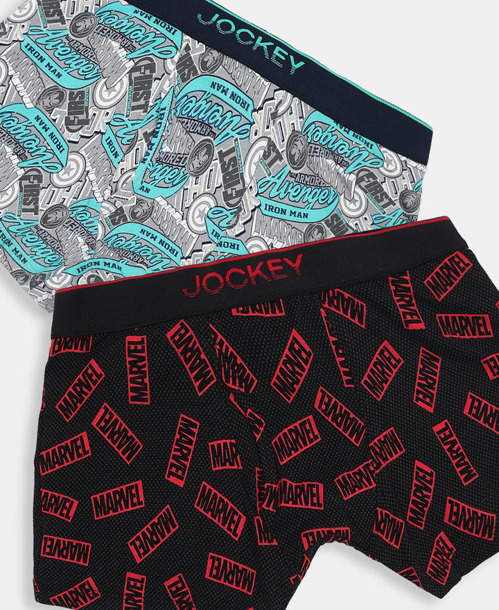 Marvel Avengers Super Combed Cotton Elastane Stretch Printed Trunk with Ultrasoft Waistband - Monument & Black (Pack of 2)
