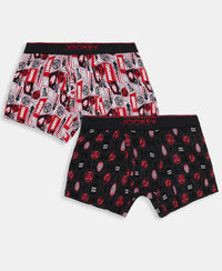 Marvel Avengers Ironman Super Combed Cotton Elastane Stretch Printed Trunk with Ultrasoft Waistband - Black & Chilli Pepper (Pack of 2)